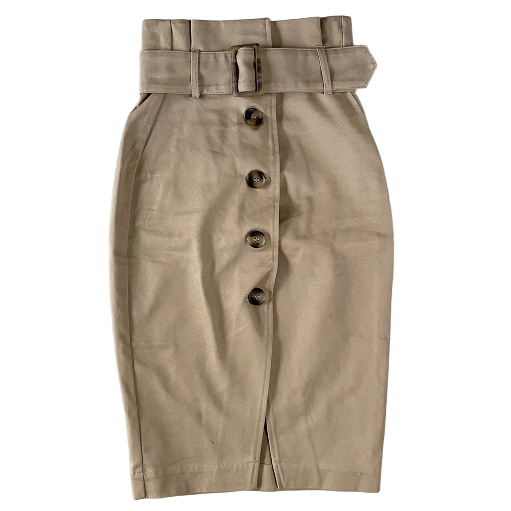 H&M Tan Pencil Skirt with Belted Waist
